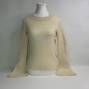 Only Mine Ivory Cashmere Sweater – Flared Lace-Up Sleeves (Size S)